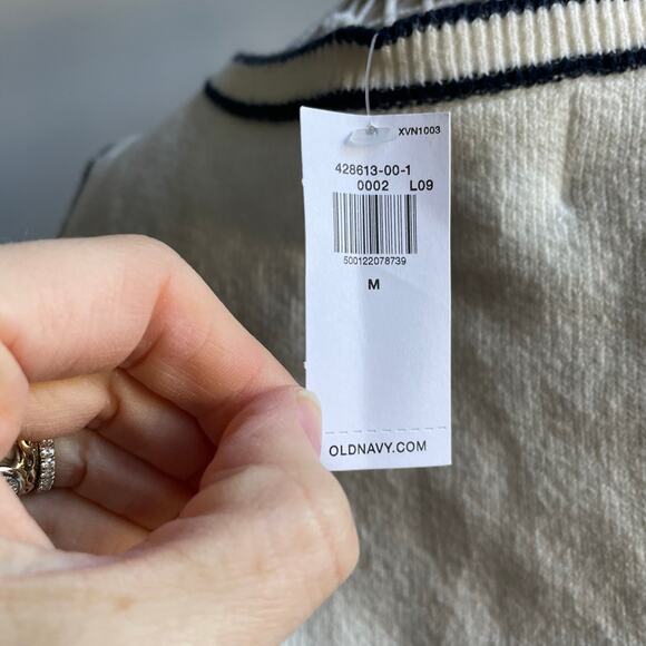 Old Navy Academia White/Cream V-neck Sweater Vest Navy Trim Fall Layer Size Med - Picture 4 of 8